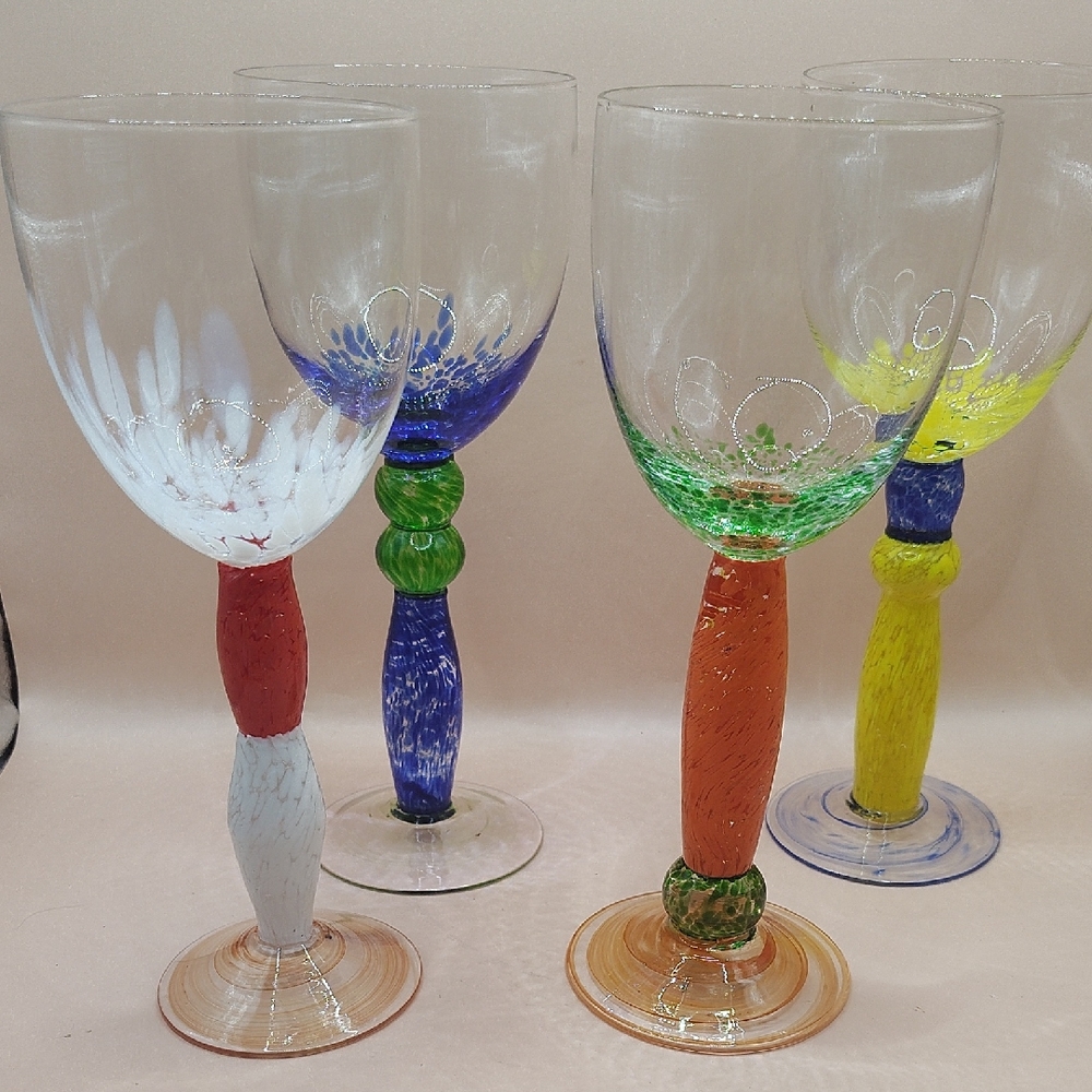 THE CELLAR 4 Piece MULTICOLORED Wine Glass Goblet Set Of 4